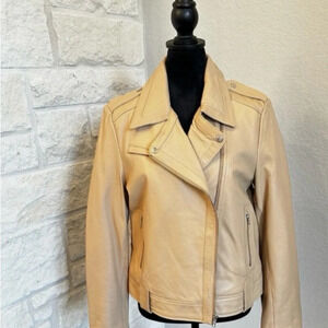 Each X Other Paris Leather Biker Moto Jacket, Light Tan, Size M